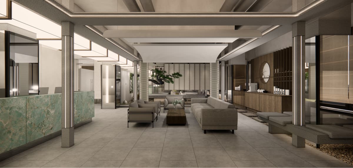 Fourth-floor reception lobby at KLEAM Clinic Myeongdong in Seoul