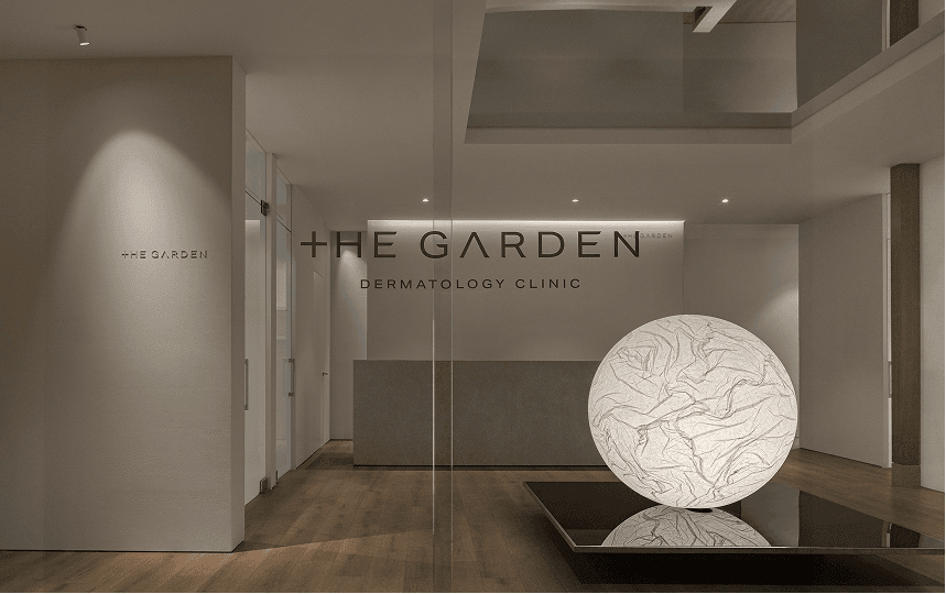 Reception area inside The Garden Dermatology Clinic in Sinsa, Seoul